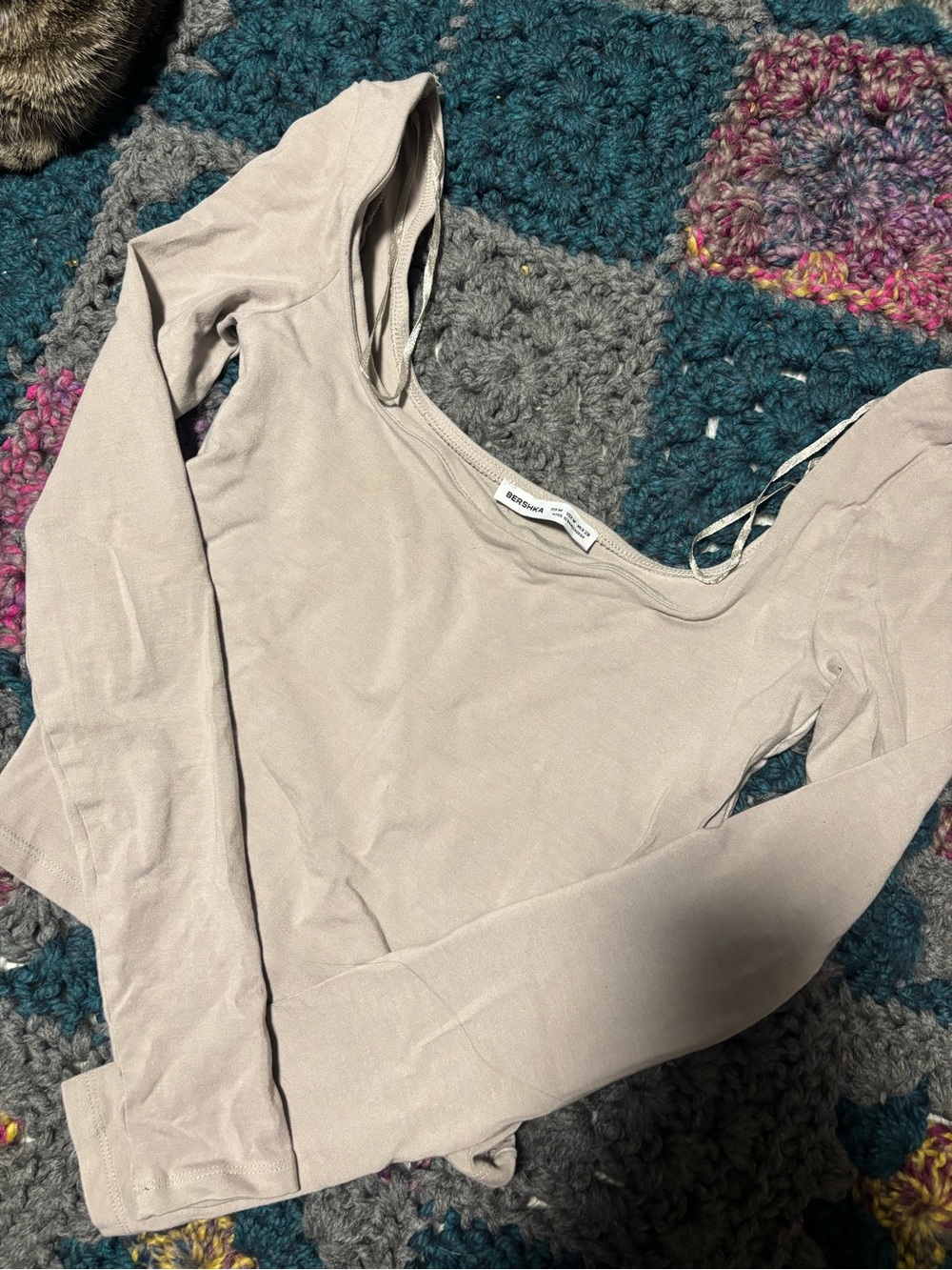 NWOT Bershka Beige Scoop Neck Long Sleeve Top